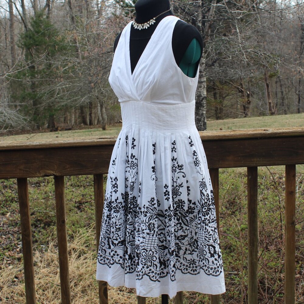 Summer SUNDRESS Party Business Classy Comfy Cotton Black - White Floral Pockets! - Picture 6 of 8